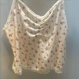 Floral Print Lace Trim Women Top